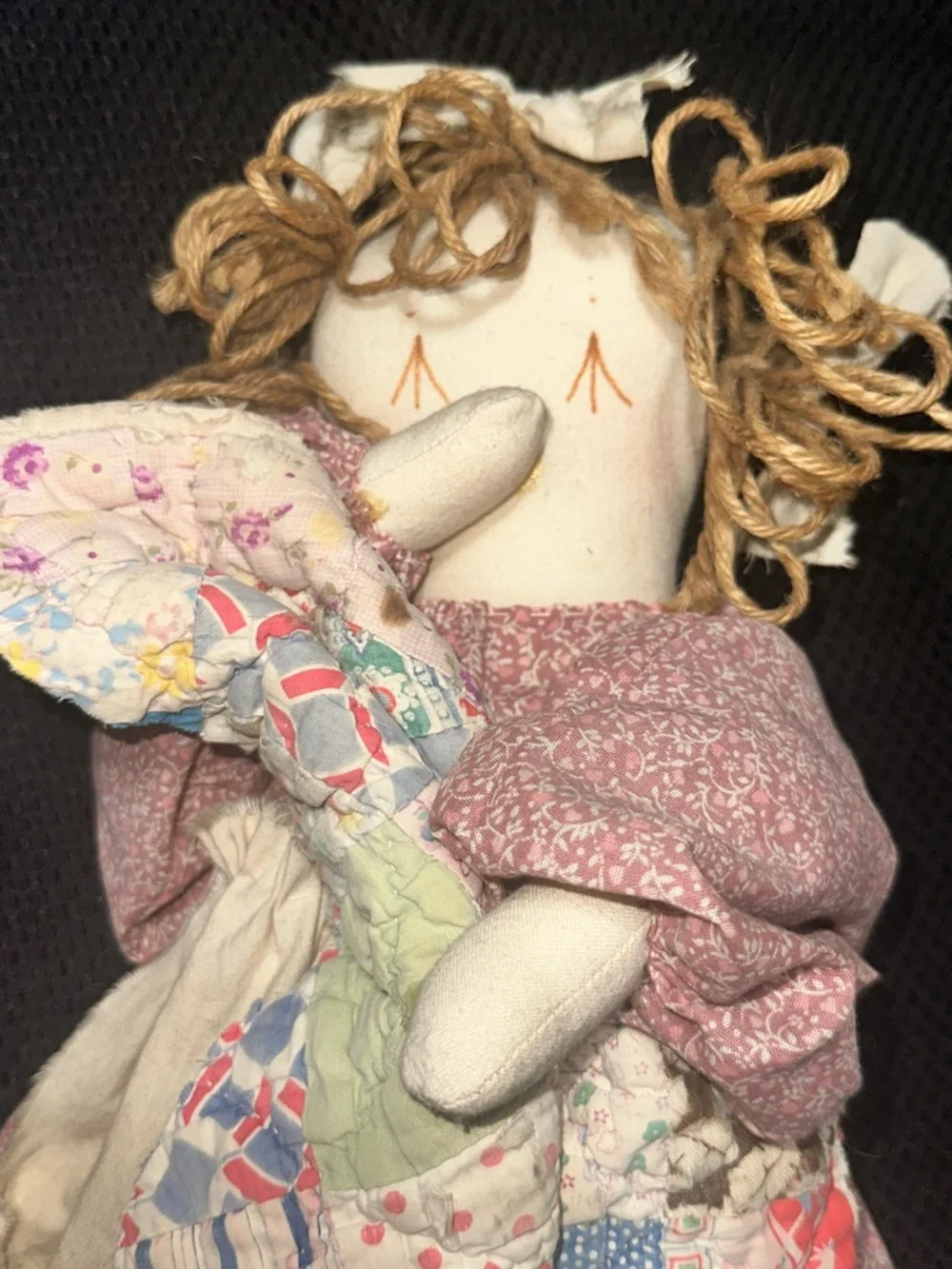 Vintage Handmade Primitive Rag Doll Rustic Folk Art Quilt Country Craft Decor